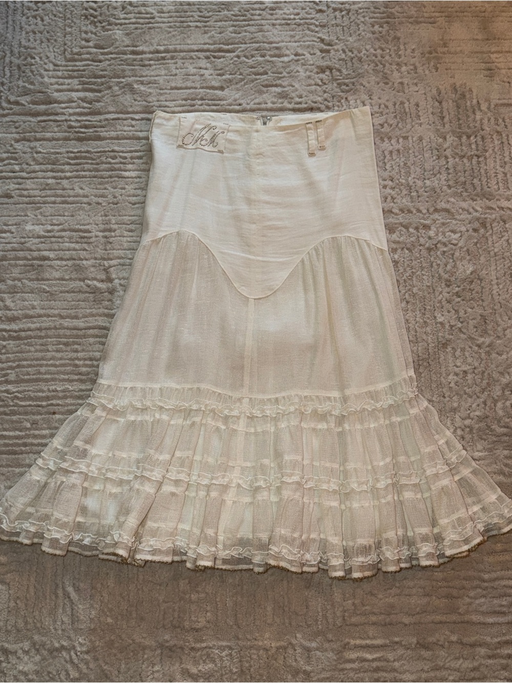 Boho Cream Ruffled Maxi Skirt with Flared Hem